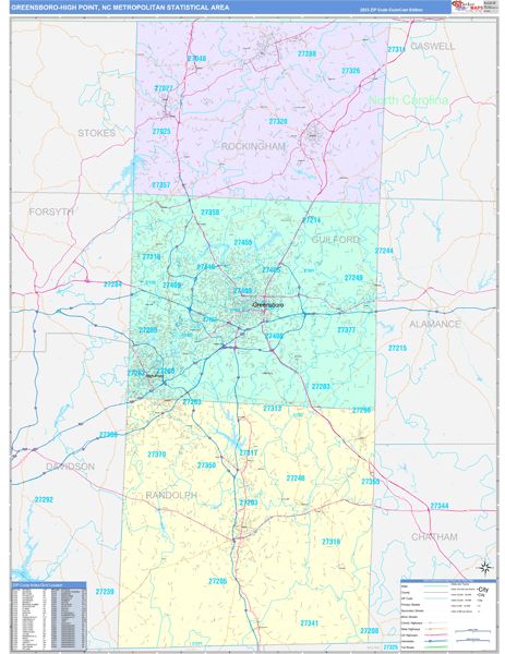 Greensboro-High Point Metro Area Wall Map